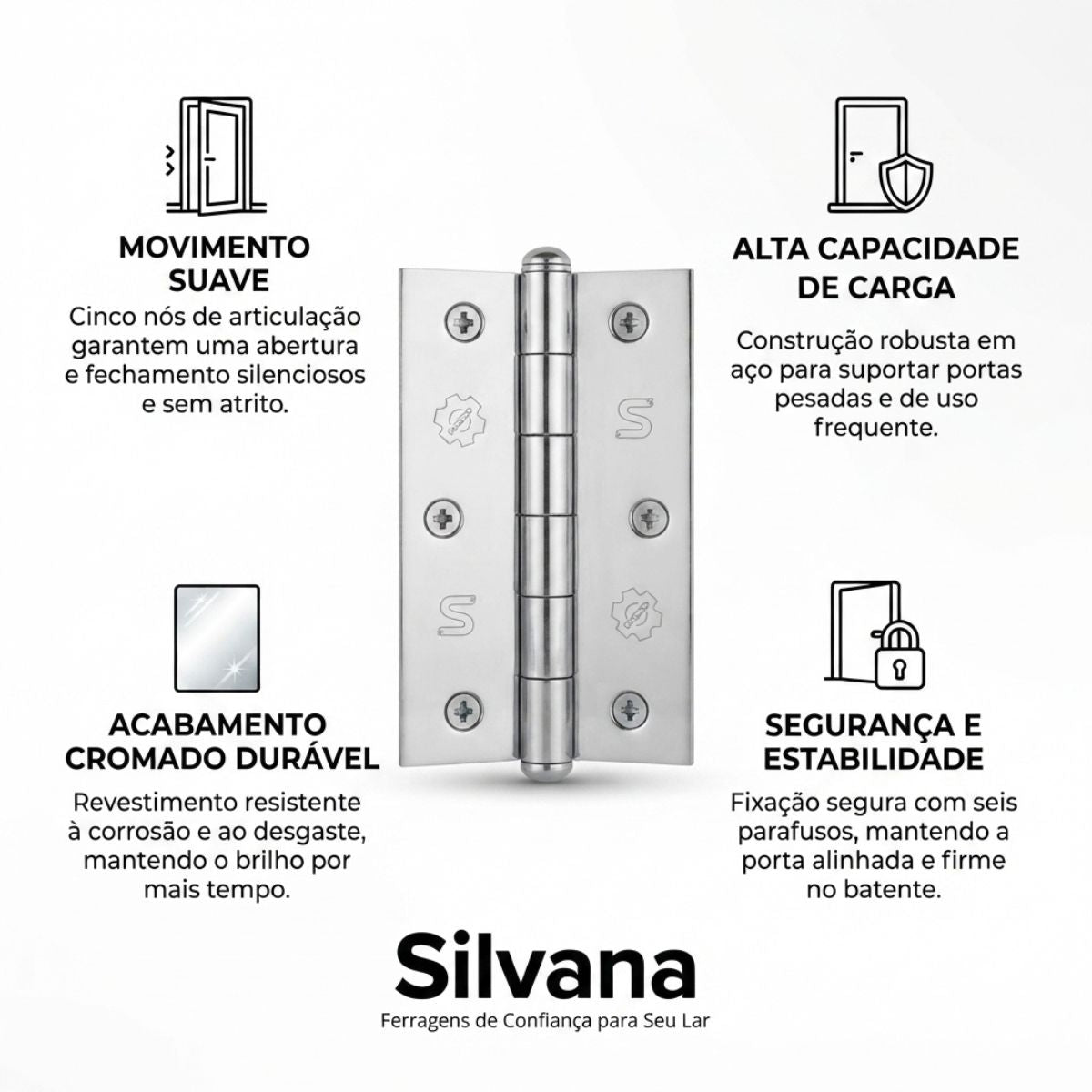 Dobradiça 850 Pino Solto 2.1/2" Cromada Silvana