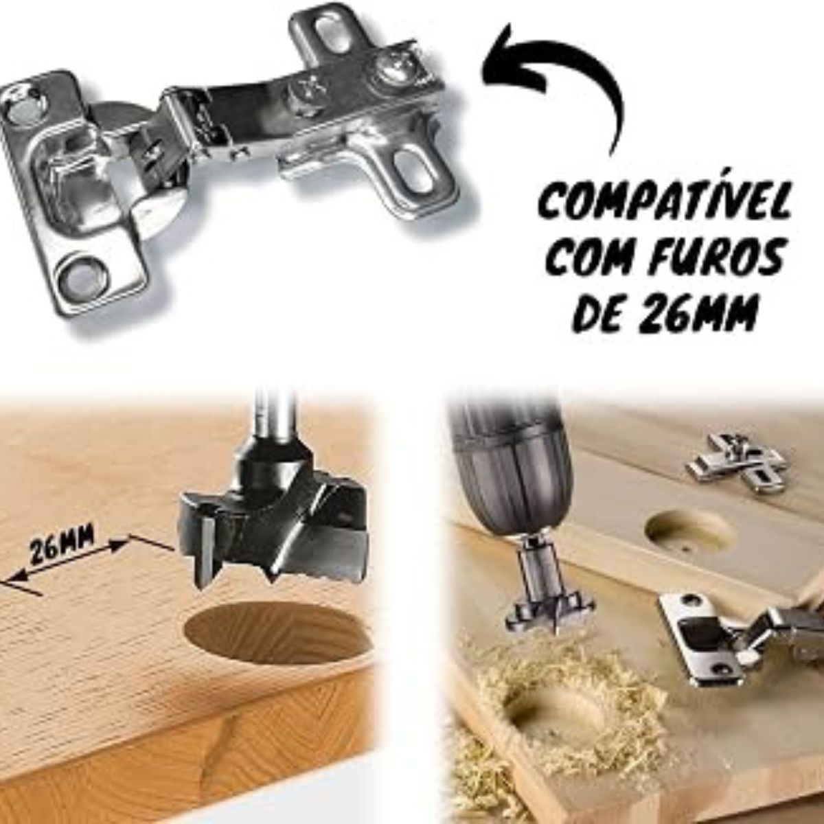 Dobradiça Reta para Móveis 26mm BemFixa