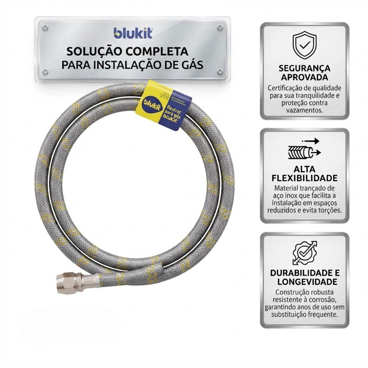 Engate Flexível Aço Inox para Gás M x F 1/2" 40cm Blukit