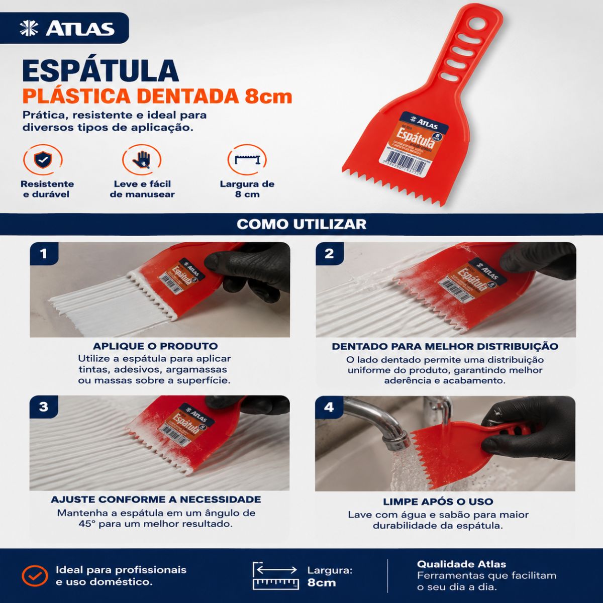 Espatula Plastica Dentada 8cm Atlas