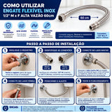 Engate Flexivel Inox 1/2" Mxf Alta Vazao 60cm