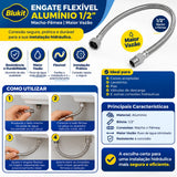 Engate Flexível de Alumínio 1/2 Polegada Macho-Fêmea Maior Vazão Blukit