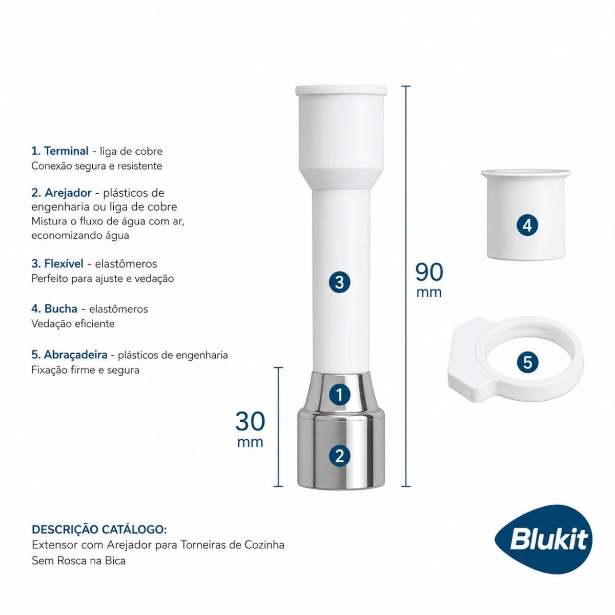 Extensor Branco para Torneira 140 mm Blukit