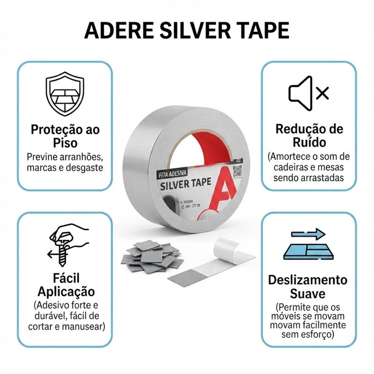Fita Adesiva Silver Tape Prata 50 mm x 50 m Adere
