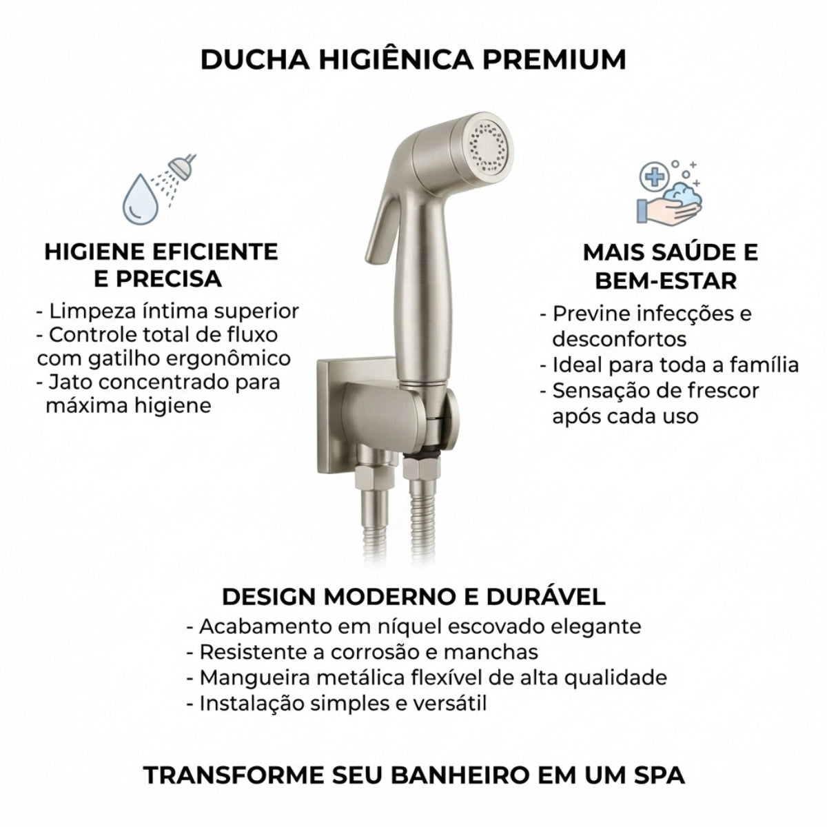 Gatilho para Ducha Higiênica Luxo com Suporte Escovado Censi