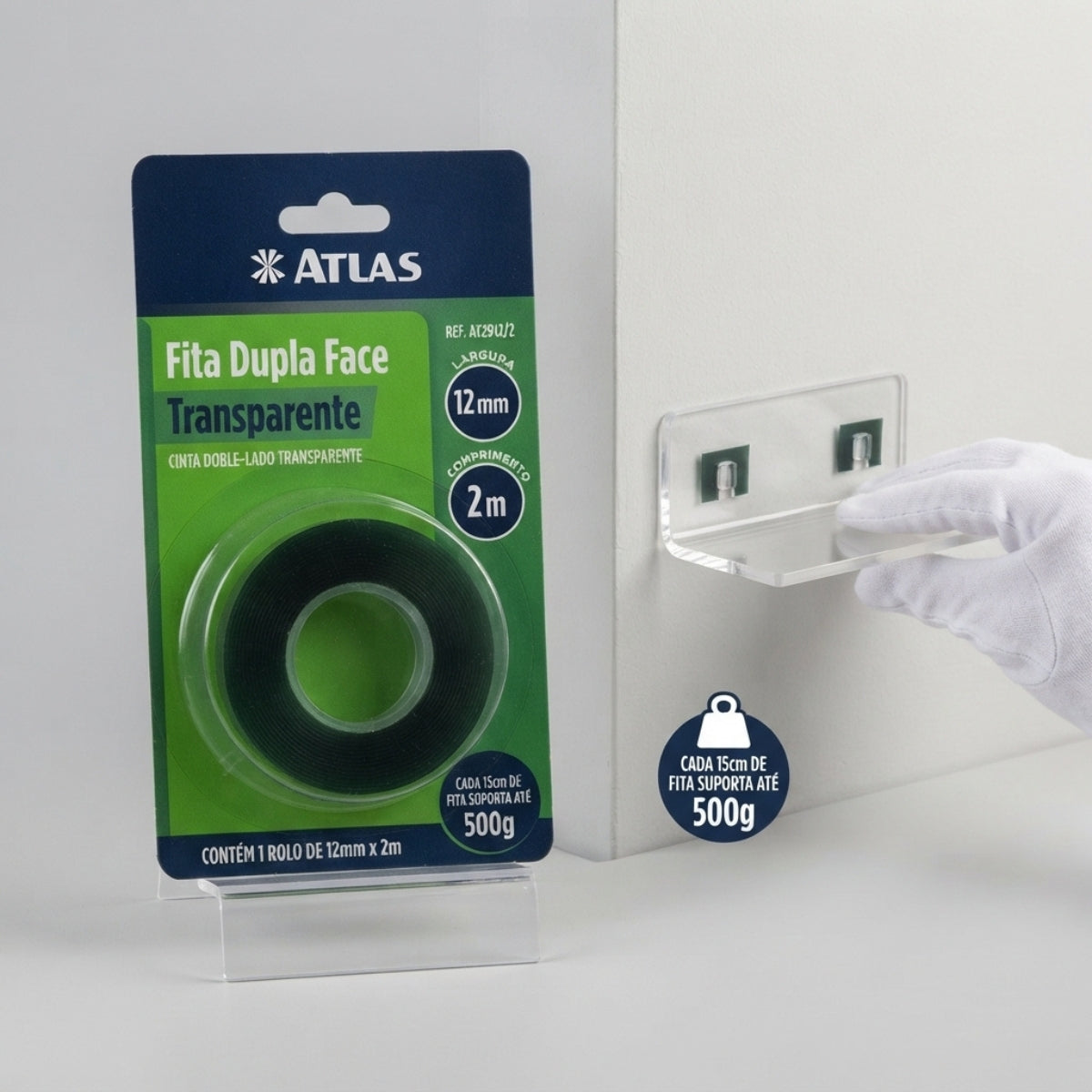 Fita Dupla Face Transparente 12mm x 2m Atlas