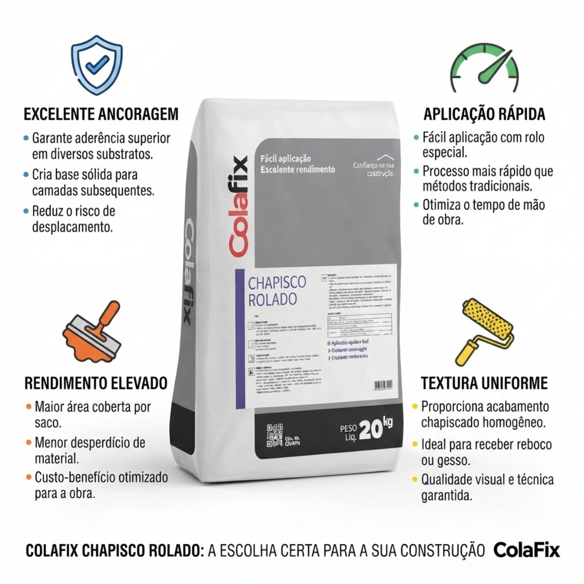 Argamassa Cinza Chapisco Rolado 20kg Colafix