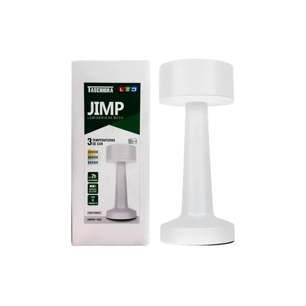 Luminária de Mesa LED Jimp Recarregável Branco Taschibra