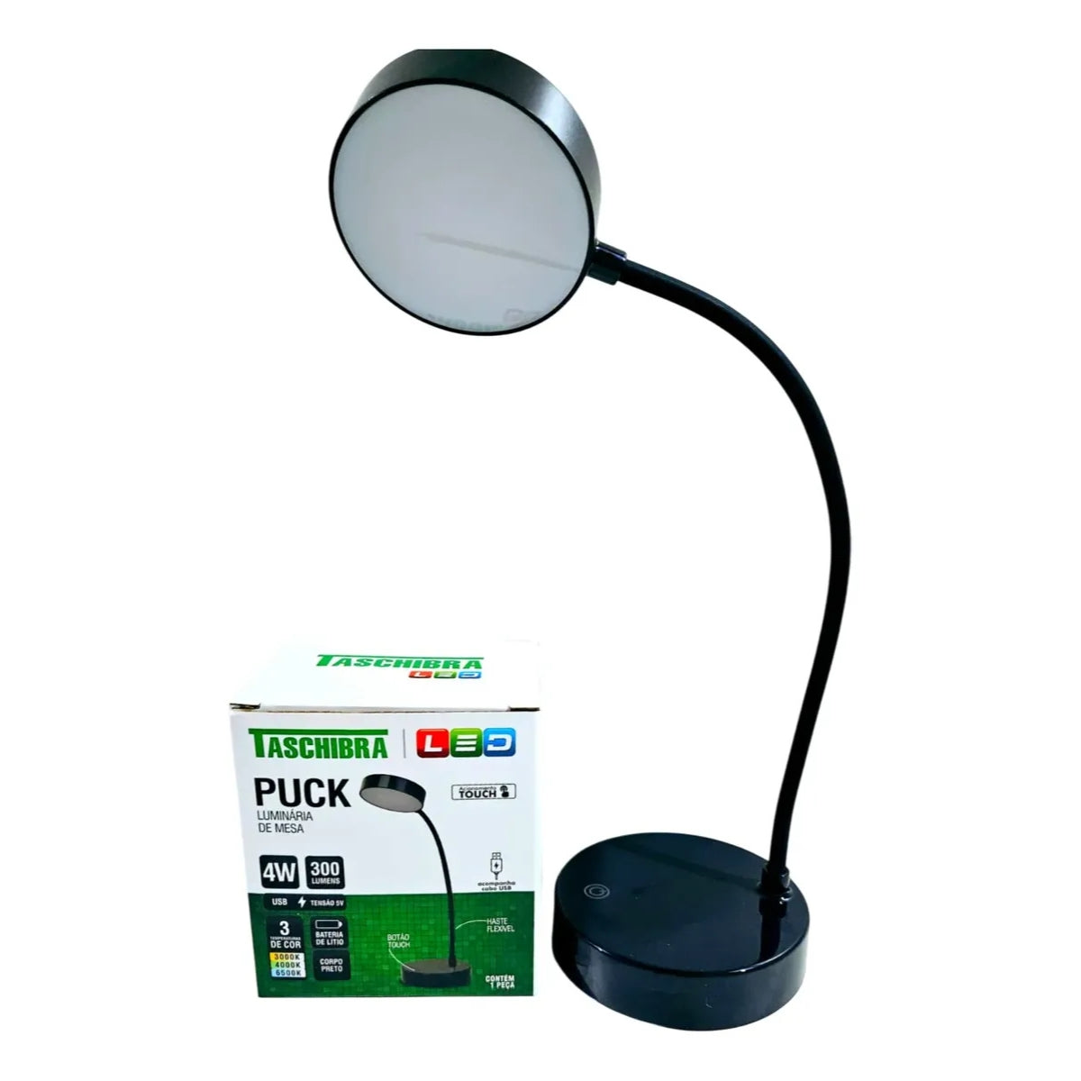 Luminária de Mesa LED Puck Recarregável Preto Taschibra