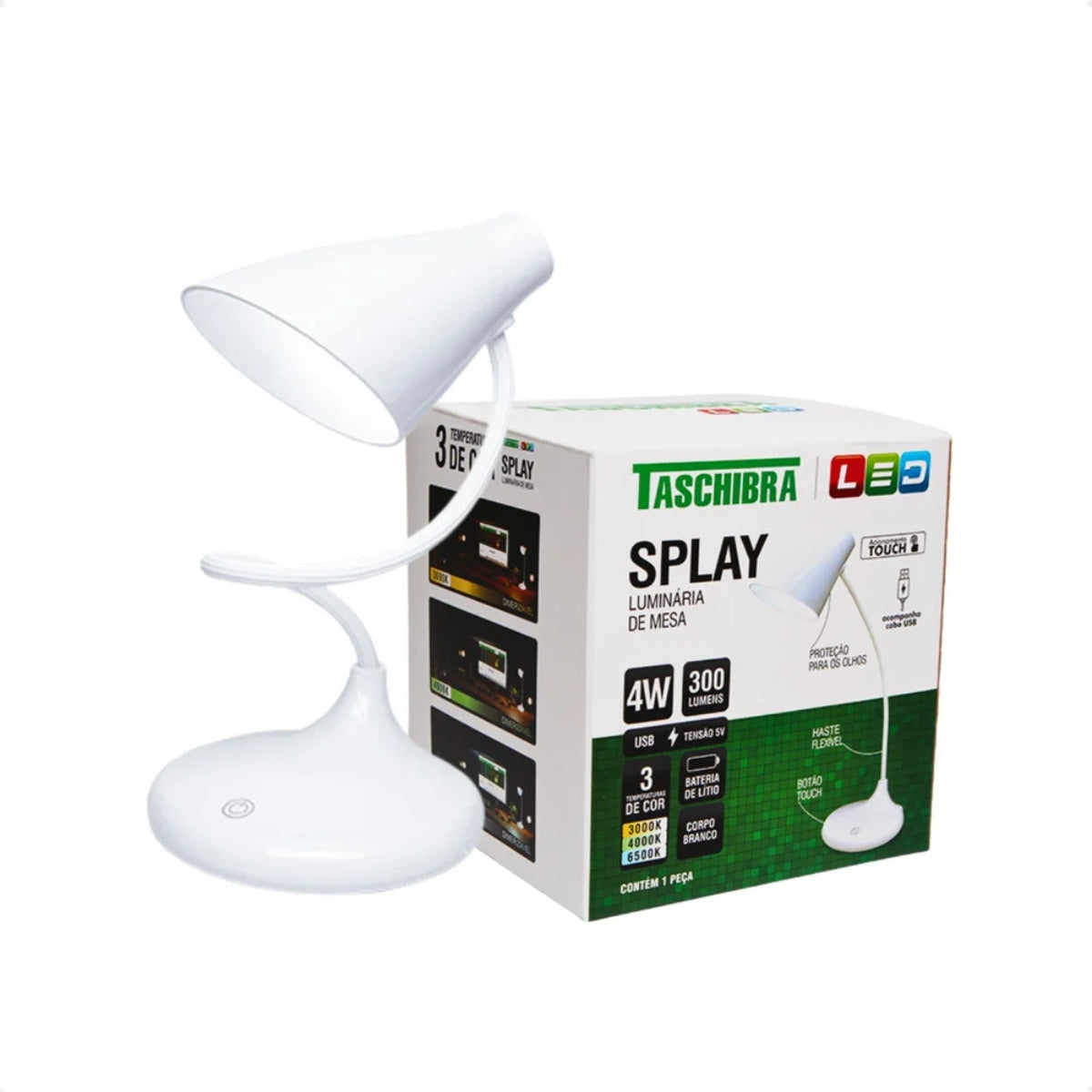 Luminária de Mesa LED Splay Recarregável Branco Taschibra