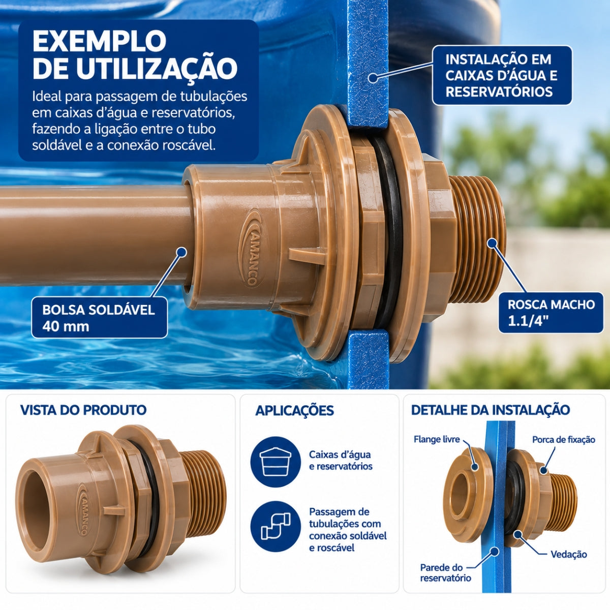 Adaptador Soldável com Flanges Livres 40mm x 1.1/4" Amanco