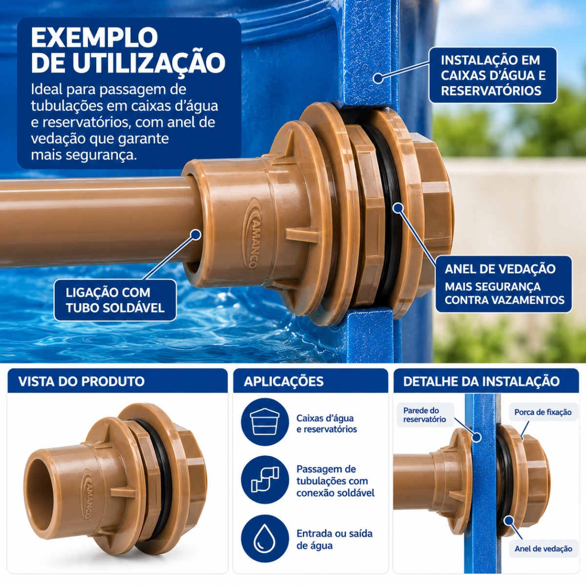 Adaptador Soldável com Anel de Vedação para Caixa d'Água Amanco