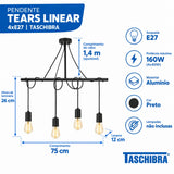 Pendente Tears Linear 4xE27 Preto Fosco Taschibra