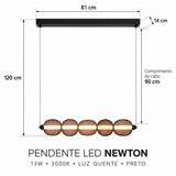 Pendente LED Newton 3000K 13W Preto Taschibra