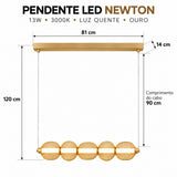 Pendente LED Newton 3000K 13W Ouro Taschibra