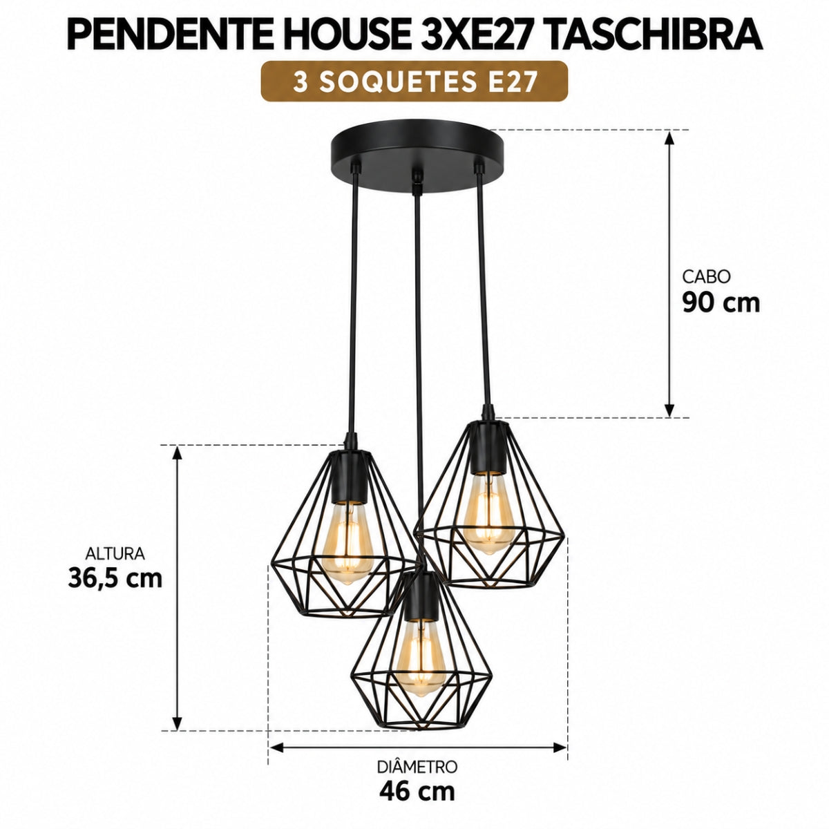 Pendente House 3xE27 Preto Taschibra