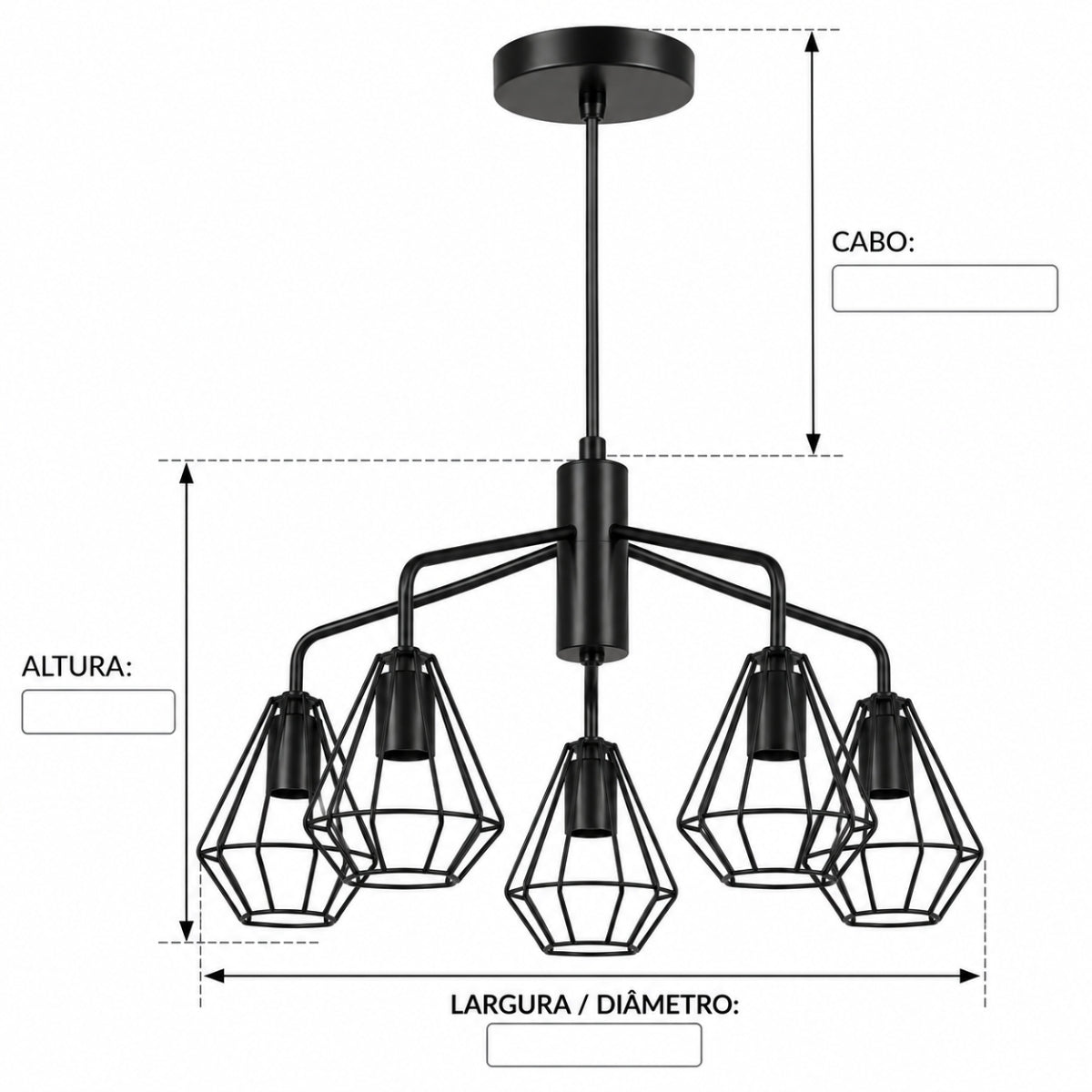Pendente Gloriosa 5xE14 Preto Taschibra