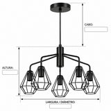 Pendente Gloriosa 5xE14 Preto Taschibra