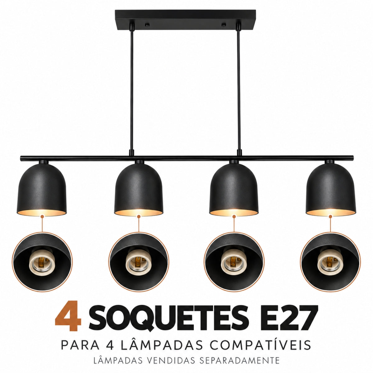 Pendente Folk 4xE27 Preto Taschibra