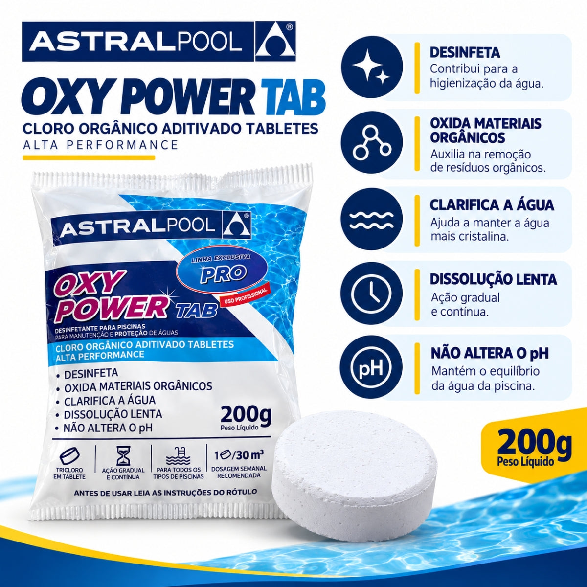 Pastilha OxyPower Tab AstralPool Fluidra 200g Fluidra