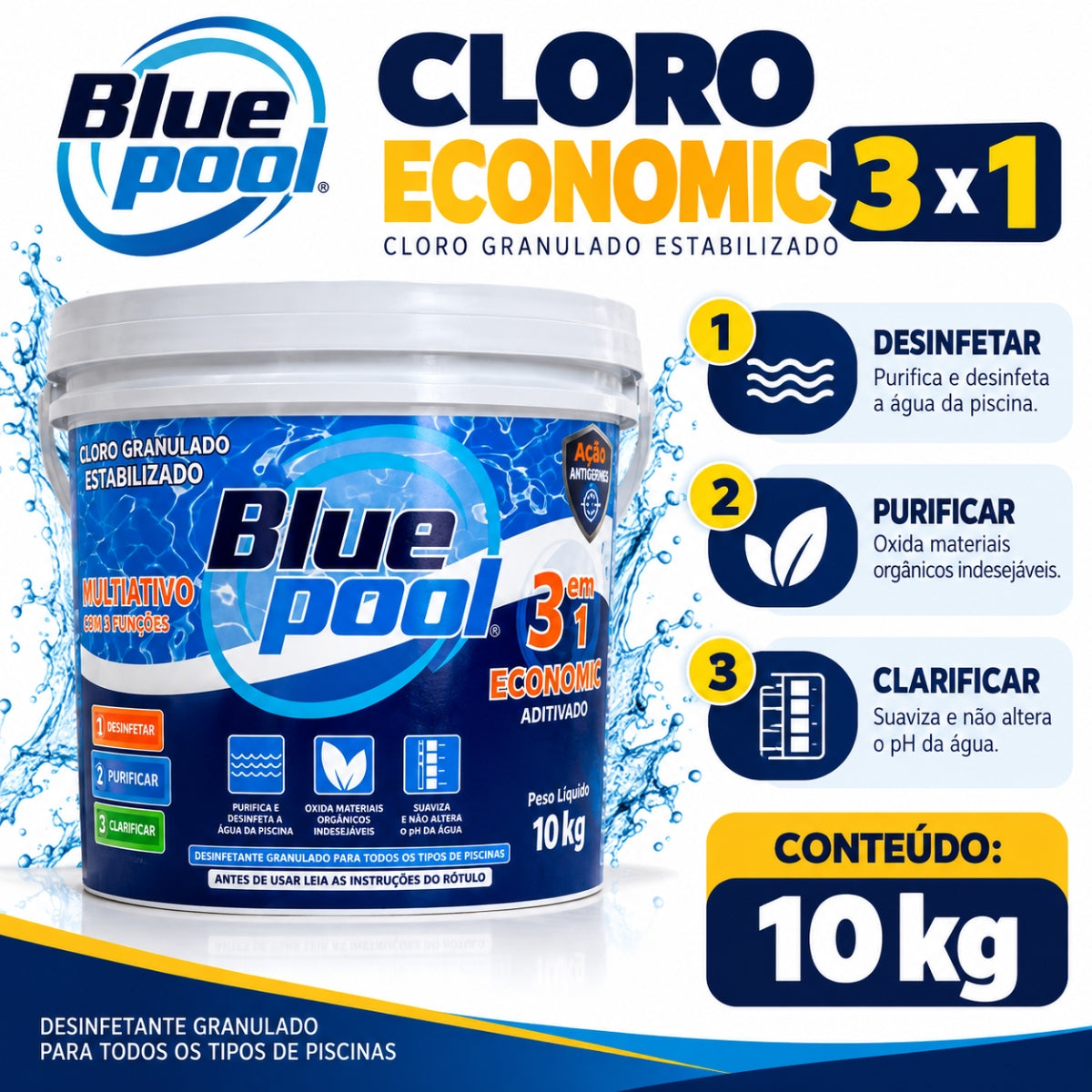 Cloro Economic 3 em 1 BluePool 10 kg Fluidra