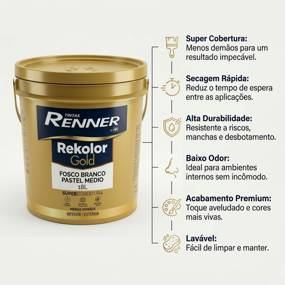 Tinta Acrílica Rekolor Gold Fosco Branco Pastel Médio 18L Renner