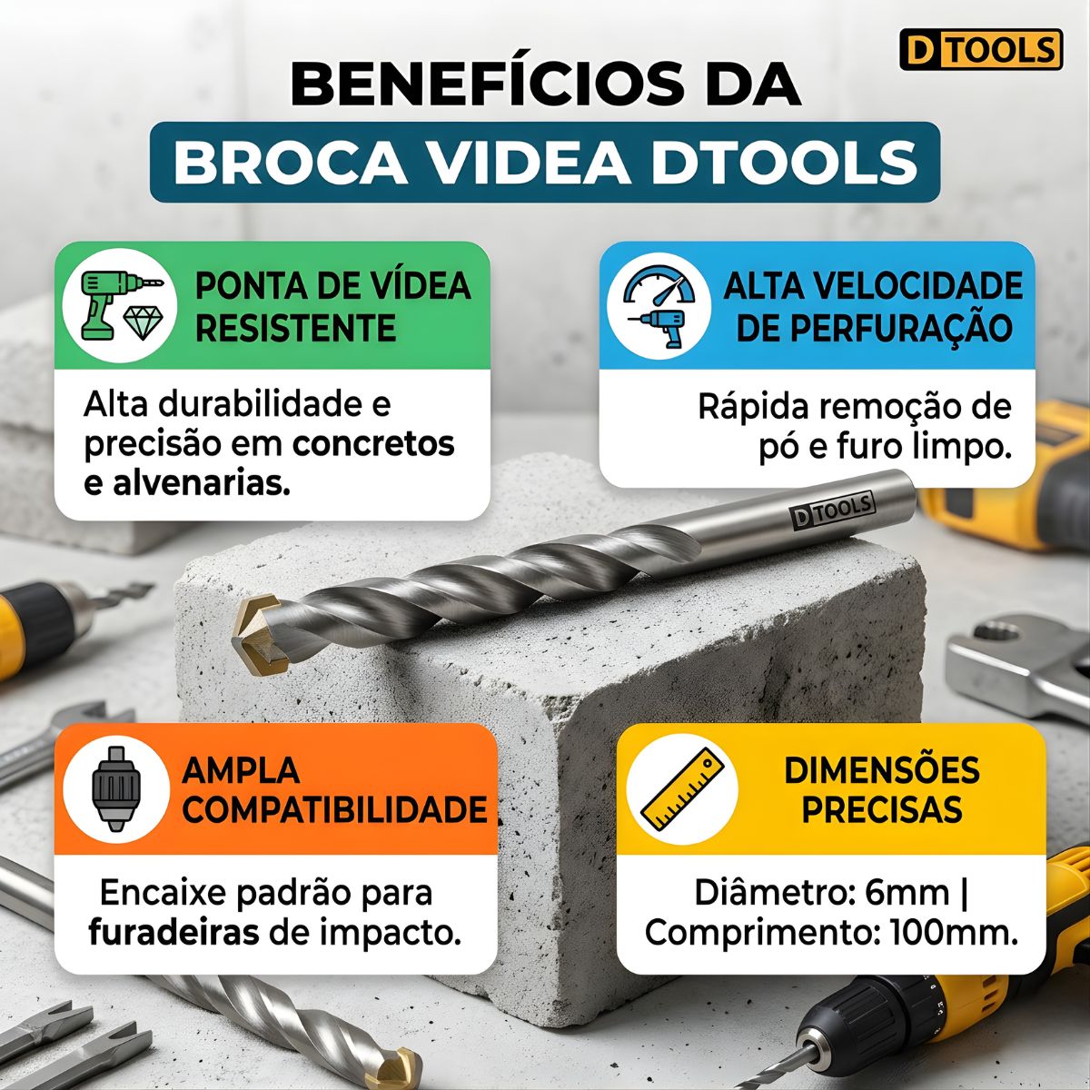 Broca Videa Para Concreto 6mmx100mm - Dtools
