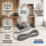 Extensao Eletrica 3 Tomadas 2p+T 10a/250v 5m Tramontina
