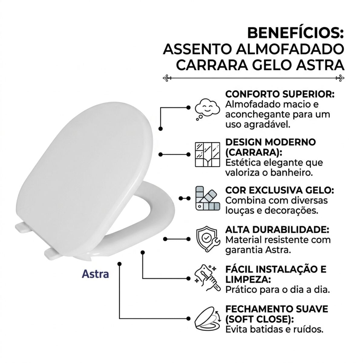 Assento Almofadado Carrara Gelo Astra