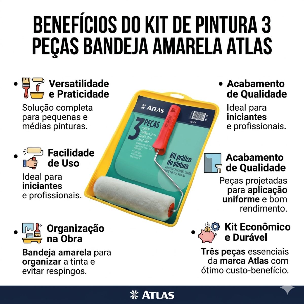 Kit De Pintura 3 Pecas Bandeja Amarela Atlas