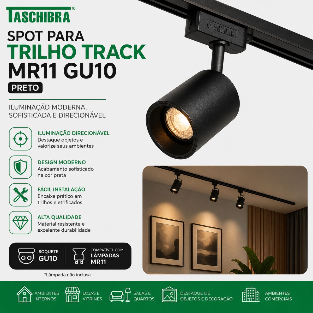 Spot Para Trilho Track Mr11 Gu10 Preto Taschibra