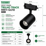 Spot Para Trilho Track Mr11 Gu10 Preto Taschibra