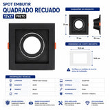 Spot Embutir Quadrado Recuado 17x17 Preto Taschibra