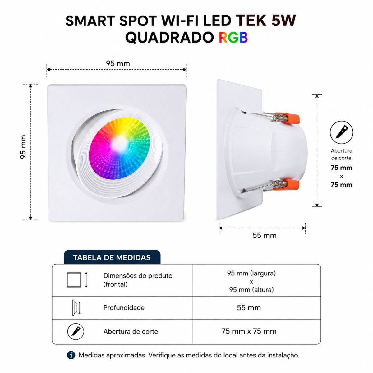 Smart Spot Wi-Fi Led Taschibra Tek 5w Quadrado Rgb Taschibra