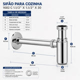 Sifão Cozinha  1682 C 1.1/2"X11/2"X30 Meber