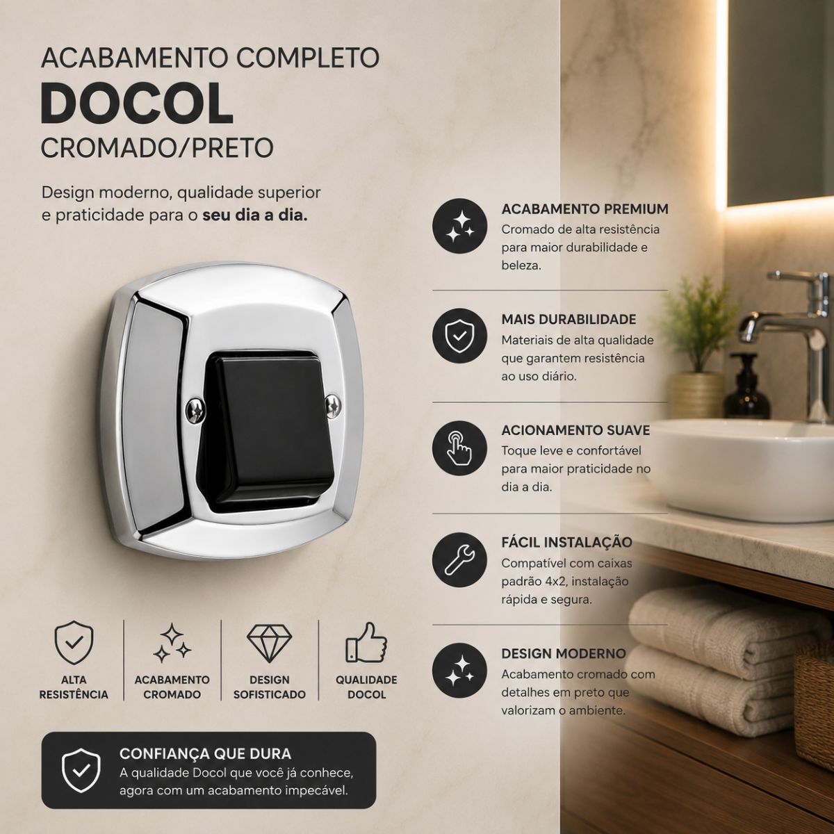 Acabamento Completo Docol Cromado/Preto Censi