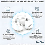 Conjunto Linha Pia Plástico Branco 3 Peças Ordene