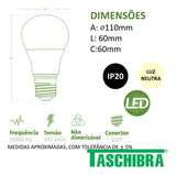 Lampada Led Bulbo Tkl 60 9w 4000k Taschibra - Thony Ferragem