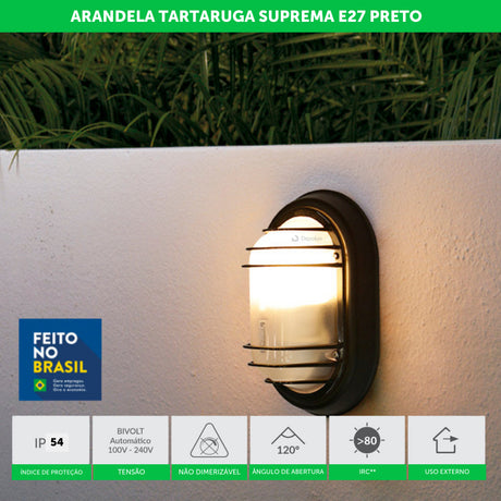 Tartaruga Suprema E27 Zinco Nobre Preto Taschibra - Thony Ferragem