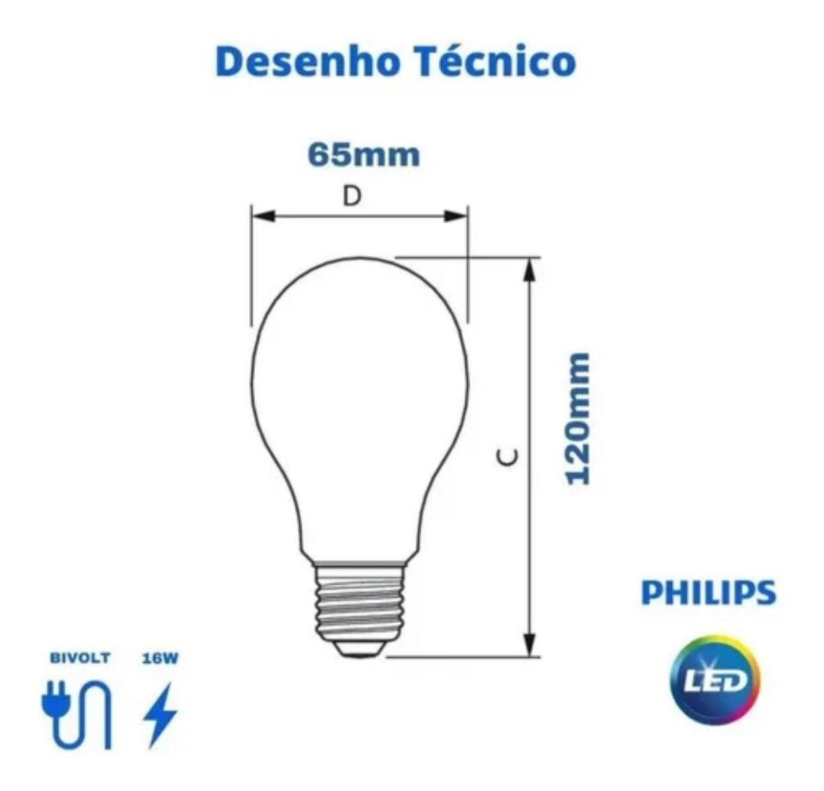Lâmpada Led Bulbo A65 16W 6500K  Philips - Thony Ferragem