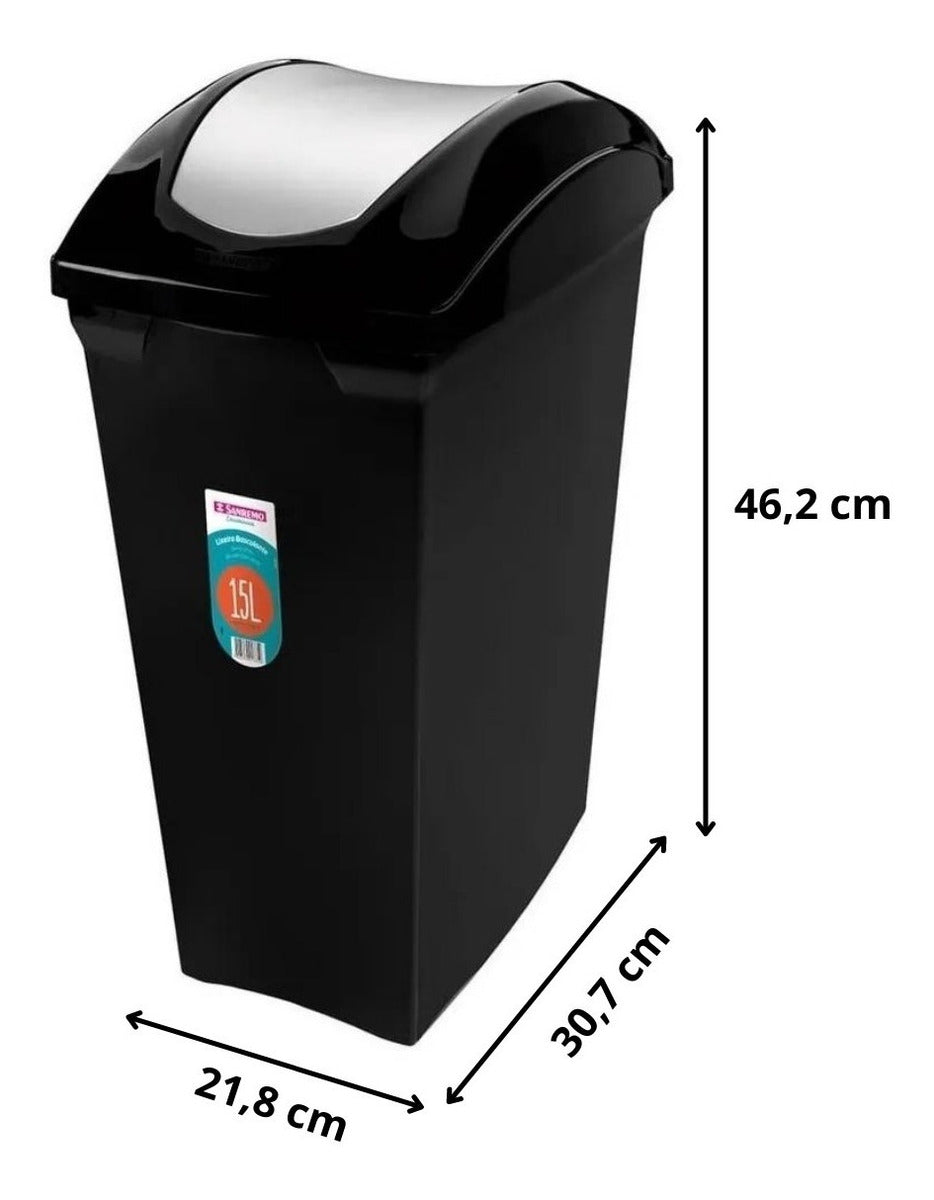 Lixeira Basculante Plástico Preta 15L Sanremo