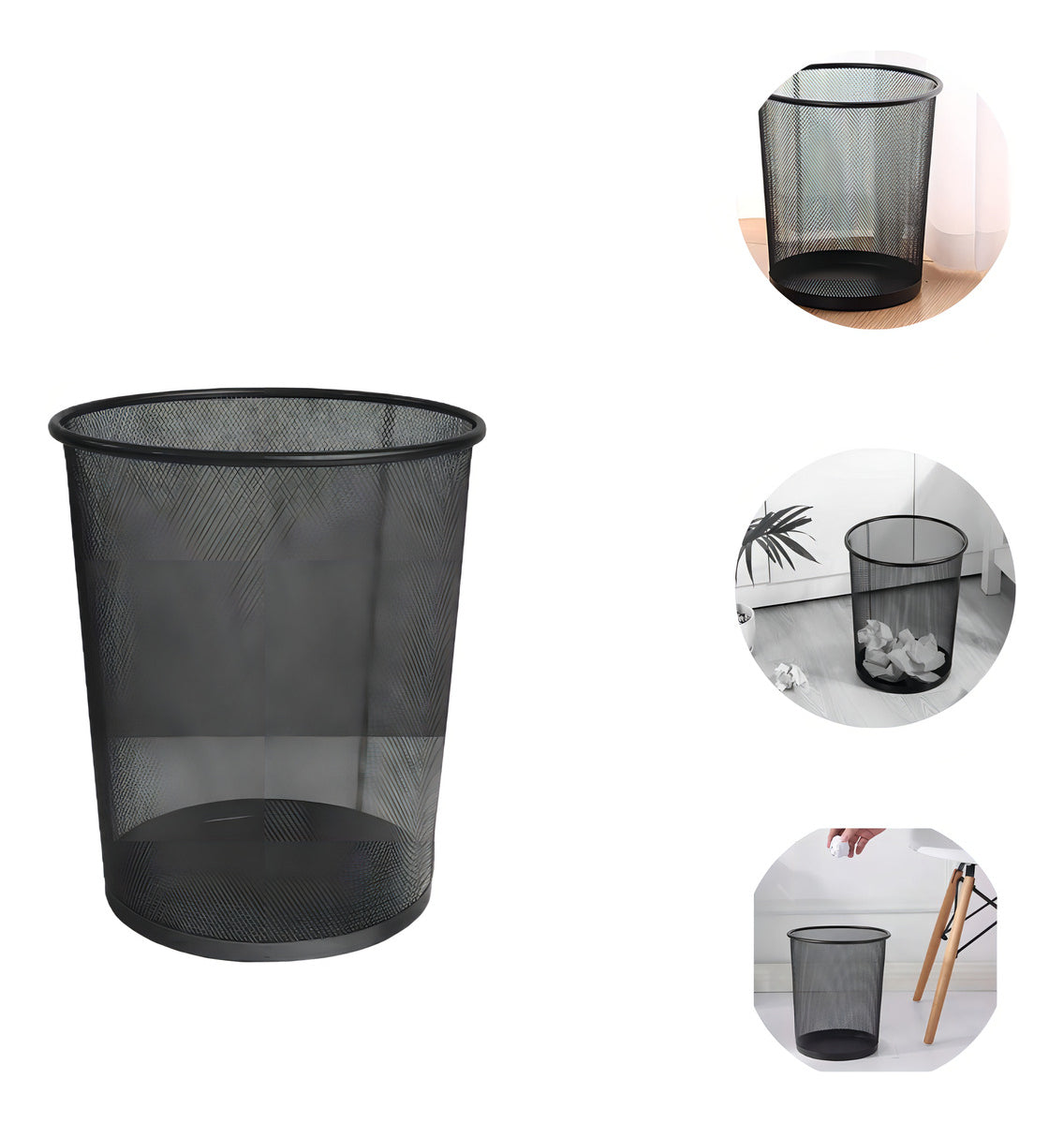 Lixeira Metal Redonda Preta  8,5l Ordene