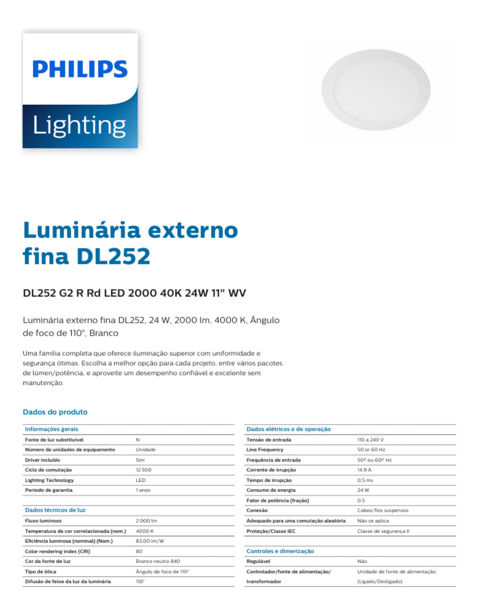 Luminária LED de Embutir Redonda 24W 30cm 4000K – Philips - Thony Ferragem
