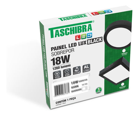 Painel De Led Quadrado Sobrepor 18w Preto 3000k Taschibra - Thony Ferragem