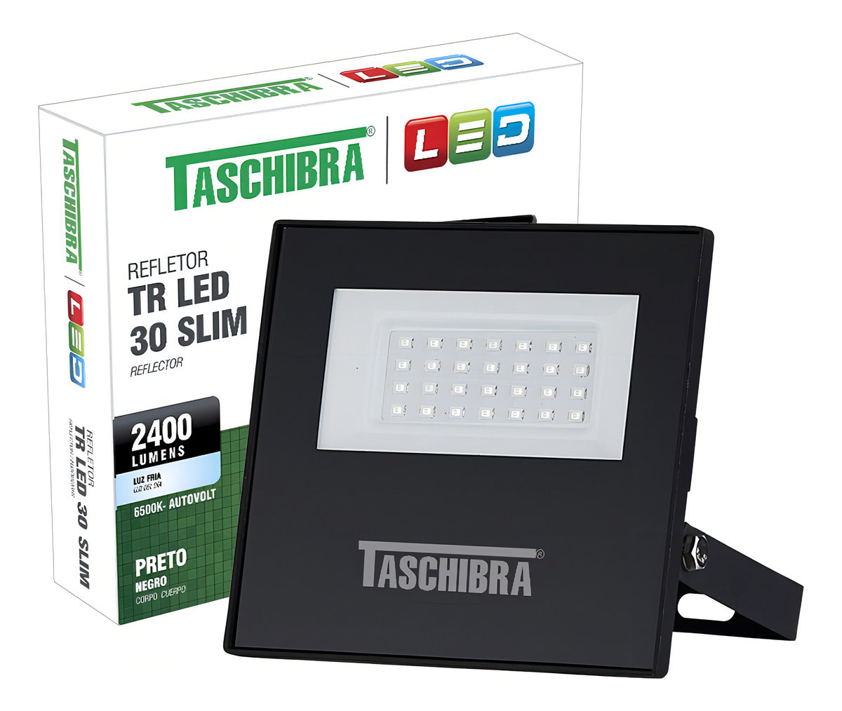 Refletor Holofote Tr Slim Preto 30w Autovolt 6500k Taschibra