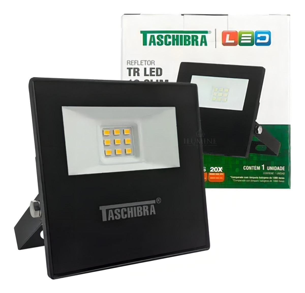 Refletor Preto Led 50w Tr Slim Luz Verde Taschibra