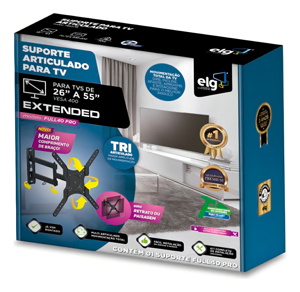 Suporte Articulado 4 Movimentos Tv Full 26" A 55" ELG - Thony Ferragem