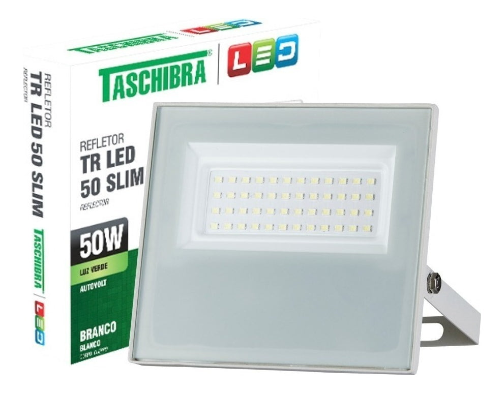 Refletor Led Luz Verde 50W Branco Slim Taschibra