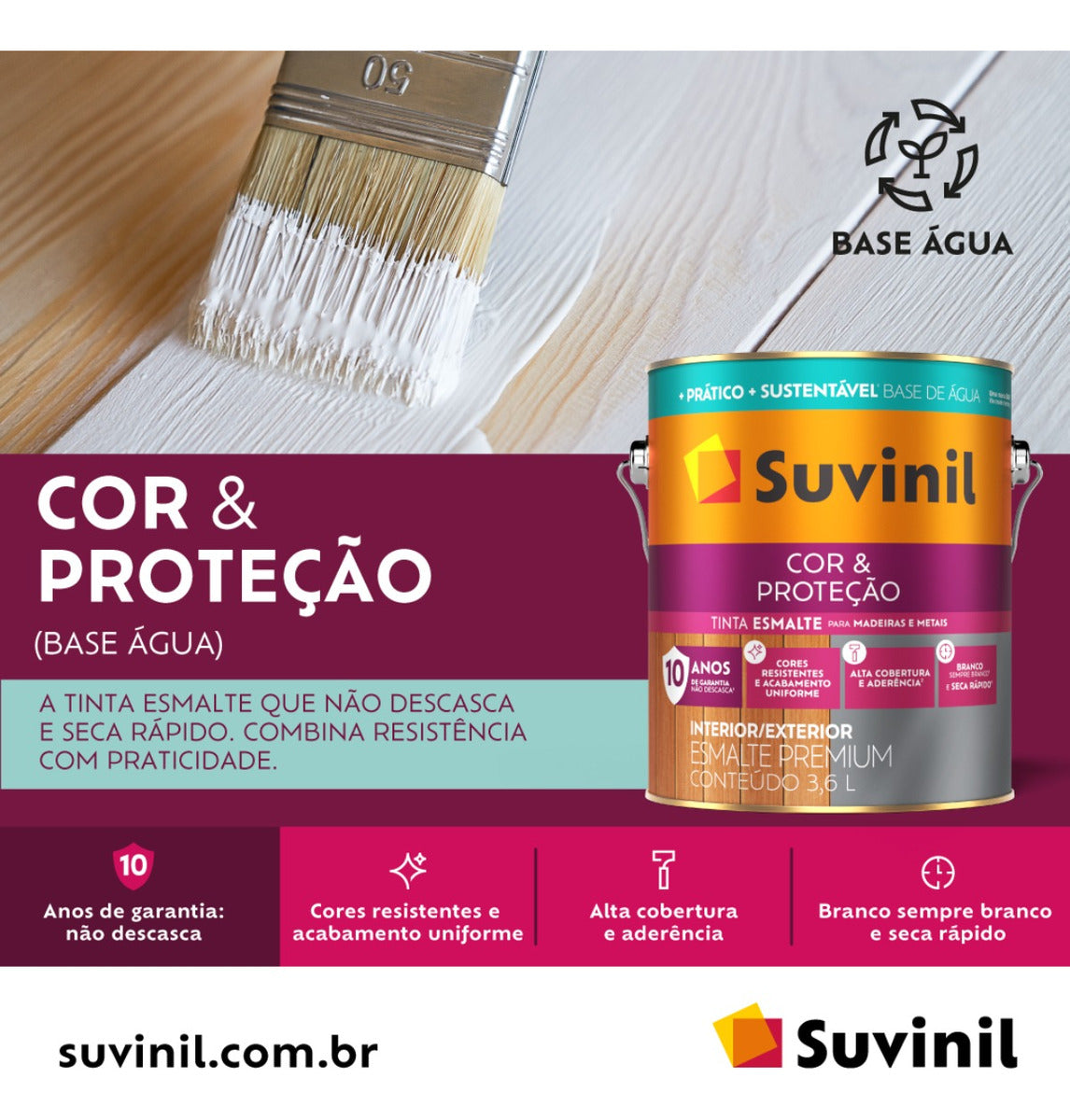 Tinta Esmalte B. Agua Acetinado Seca Rap Br 3.6l Suvinil - Thony Ferragem