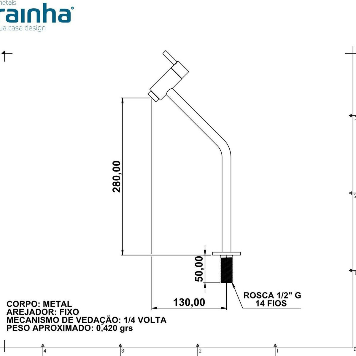Torneira De Balcão Lavatório Nobre Soft 27cm Rainha